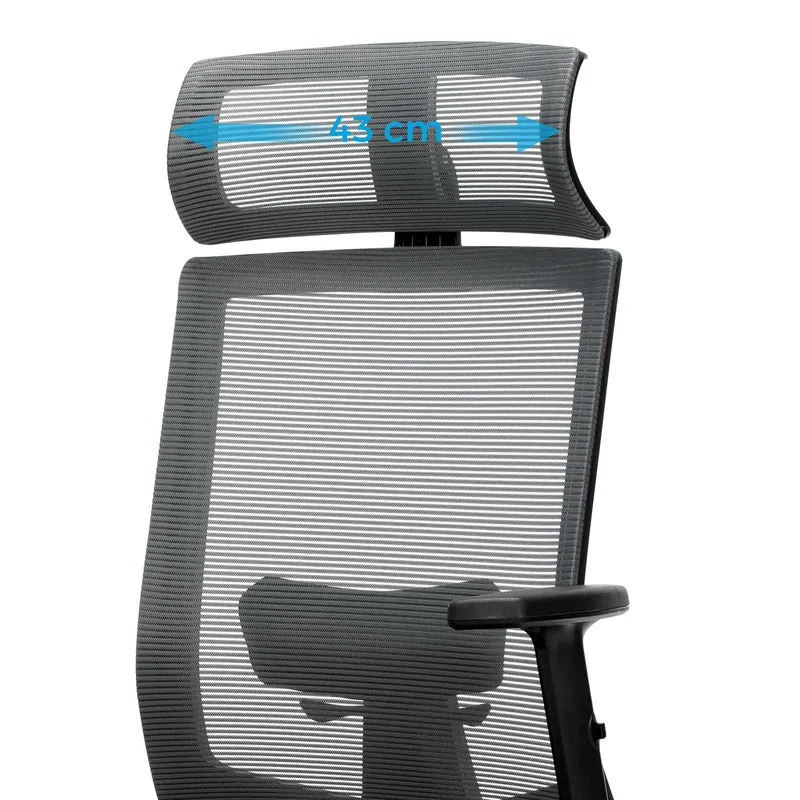 Chaise de bureau ergonomique réglable avec accoudoirs et appui-tête 65 x 53 x 126 cm en toile grise 12_0010016