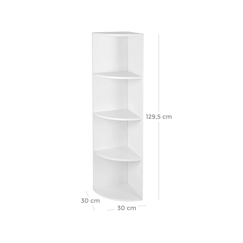Étagère d'angle design moderne 30 x 30 x 129,5 cm pratique rangement déco salon en panneau de particules blanc 12_0008780
