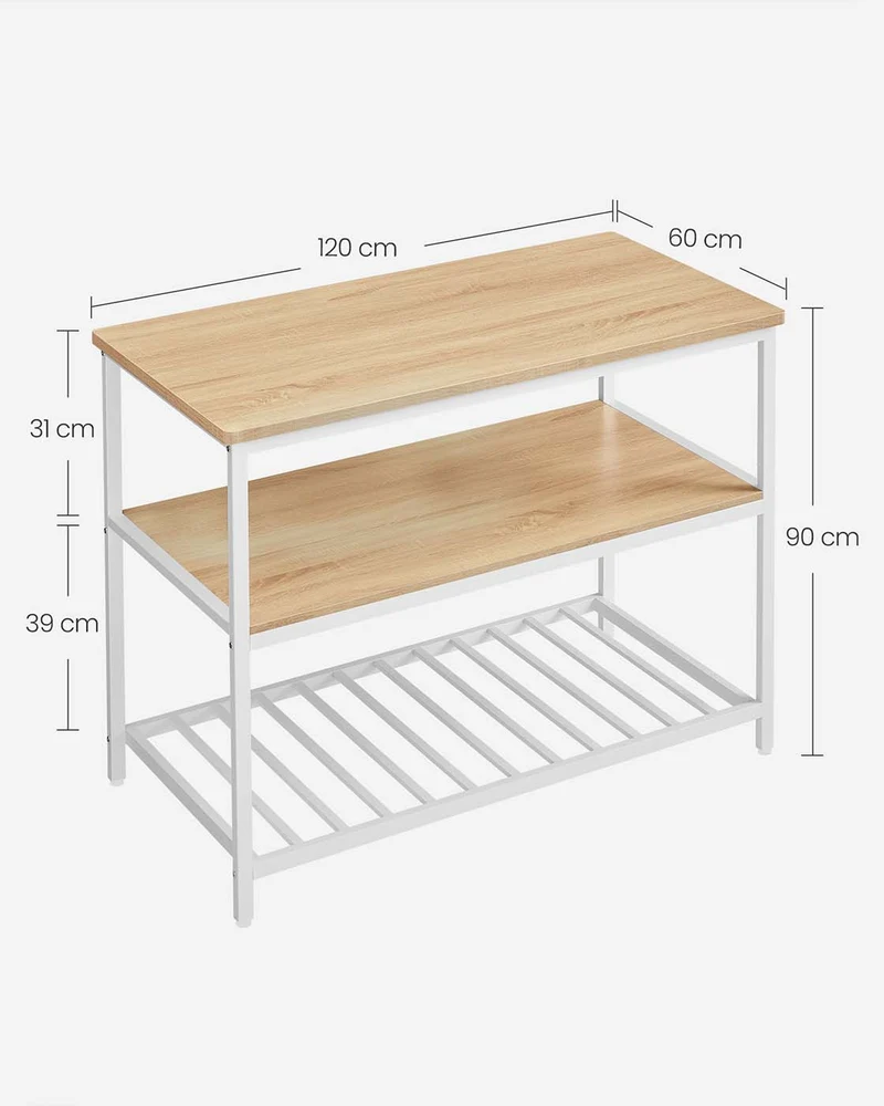 Étagère de cuisine à 3 étagères étagère de rangement avec plan de travail structure en acier stable 120 x 60 x 90 cm facile à monter marron rustique et noir 12_0007854