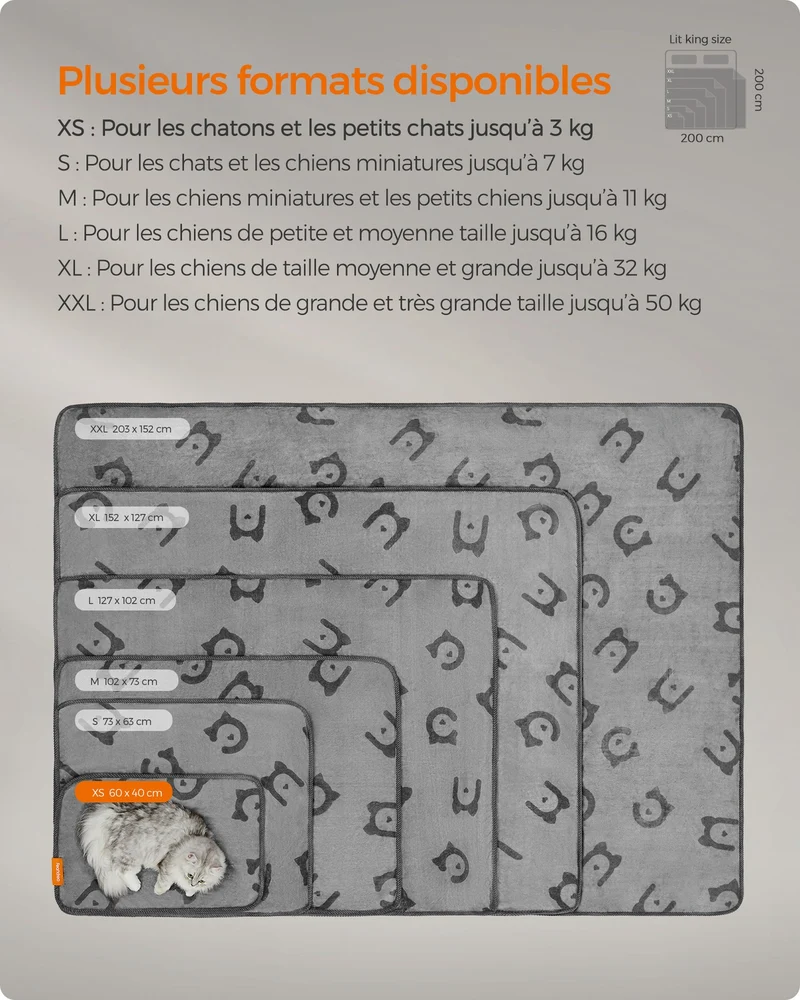 Lot de 3 couvertures pour animaux XL 152 x 127 cm lavables confortables style moderne en flanelle gris 12_0011655