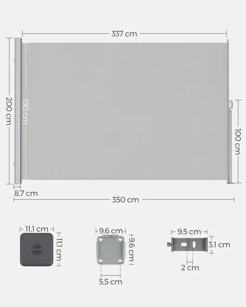 Support mural pour stores latéraux fixation robuste 160 x 350 cm design moderne en acier gris clair 12_0011149