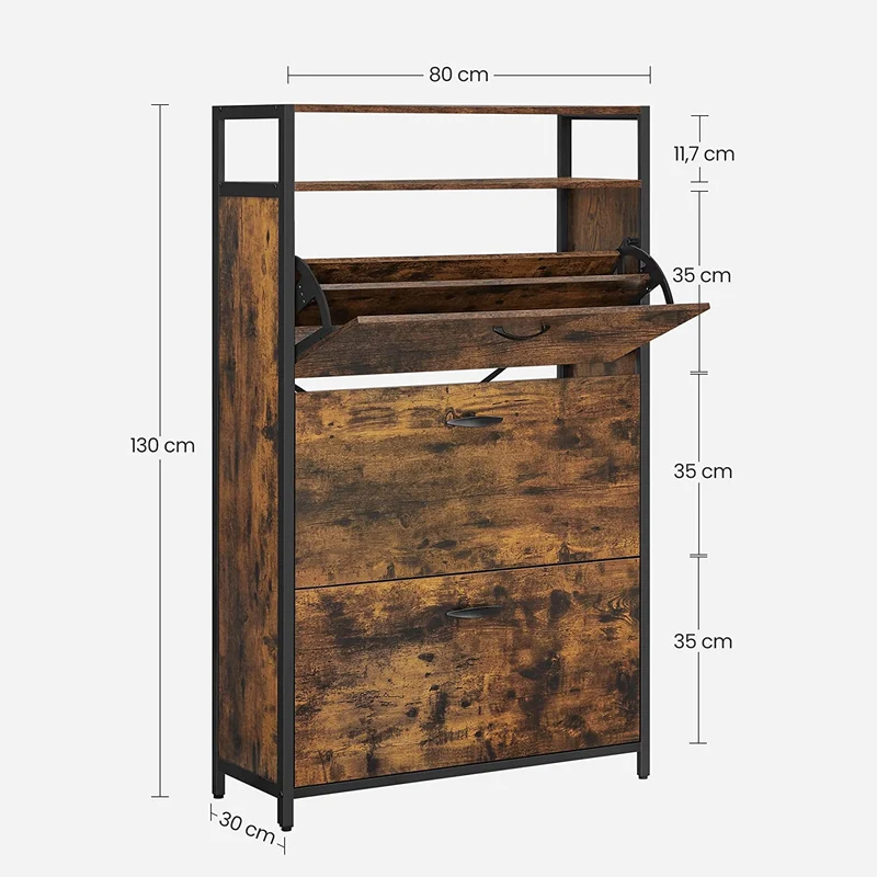 Meuble à chaussures avec 3 abattants pour entrée 80 x 30 x 130 cm capacité 15-24 paires en panneau d'aggloméré marron 12_0010947