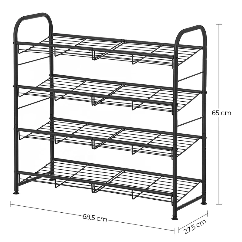 Meuble à chaussures empilable 68,5 x 27,5 x 65 cm capacité jusqu'à 16 paires design pratique pour entrée en acier noir 12_0010200