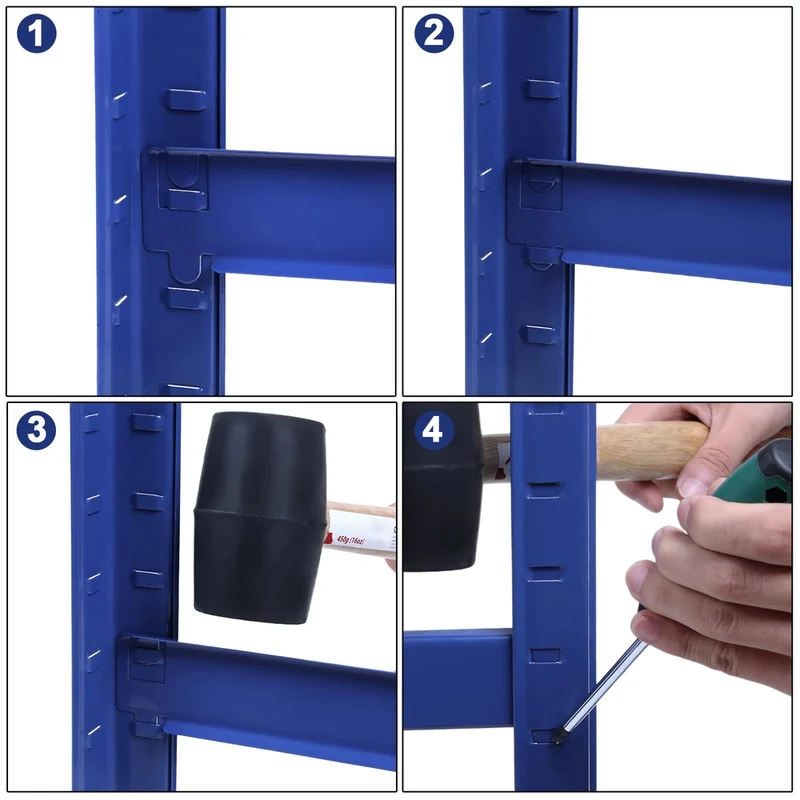 Étagère de rangement clipsable 150 x 75 x 30 cm 5 niveaux capacité 650 kg usage garage bureau en acier bleu 12_0008499