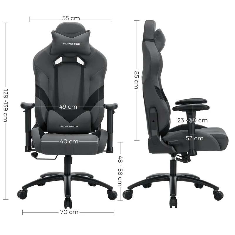 Chaise de bureau ergonomique gamer réglable hauteur 129 x 70 x 71 cm assise confortable style moderne en polyester noir 12_0008174