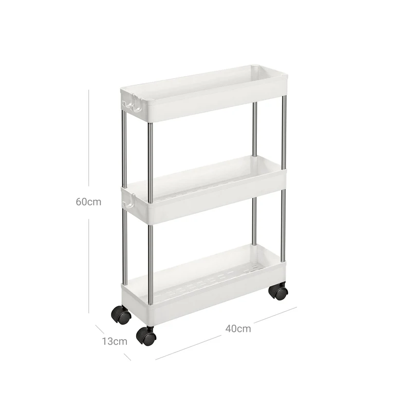 Chariot de rangement mobile sur 3 niveaux étagère sur roulettes gain de place étagère fine pour salle de bain cuisine design ajouré 40 x 13 x 60 cm blanc ksc007w01 b34ksc007w01 ksc007w01 12_0005017