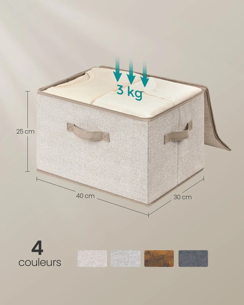 Lot de 6 sacs de rangement pliables avec couvercle pour jouets vêtements 40 x 30 x 25 cm en tissu beige sable 12_0012618
