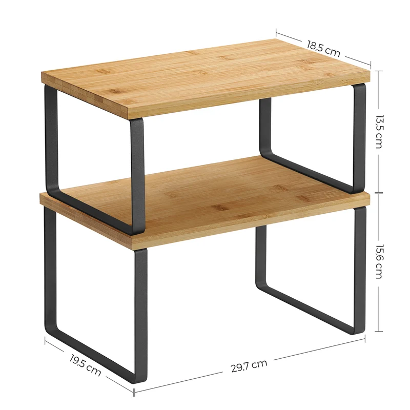 Lot de 2 étagères à épices empilables cuisine 29,7 x 19,5 x 15,5 cm et 29,7 x 18,5 x 13,6 cm en métal noir 12_0010621