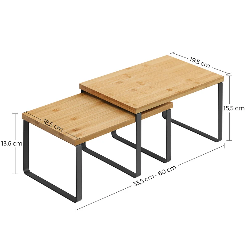Lot de 2 étagères à épices empilables cuisine 29,7 x 19,5 x 15,5 cm et 29,7 x 18,5 x 13,6 cm en métal noir 12_0010621