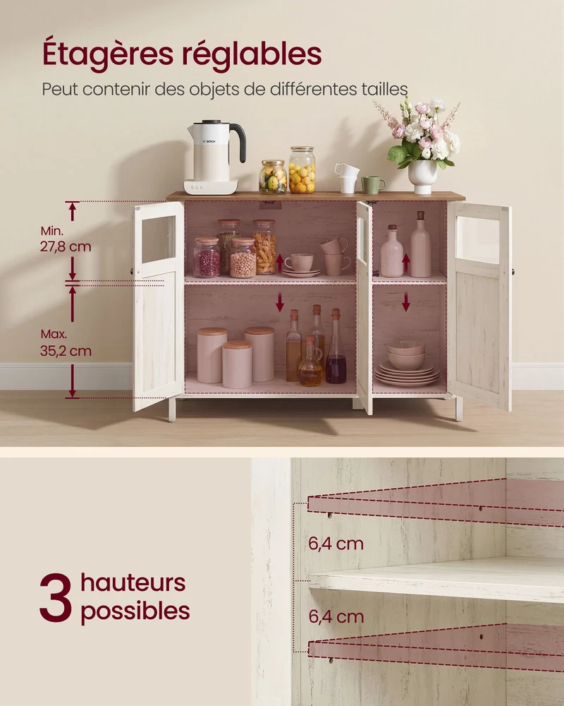 Buffet de rangement avec 3 portes pour salle à manger salon cuisine 100 x 35 x 75 cm style industriel en aggloméré noir 12_0009089