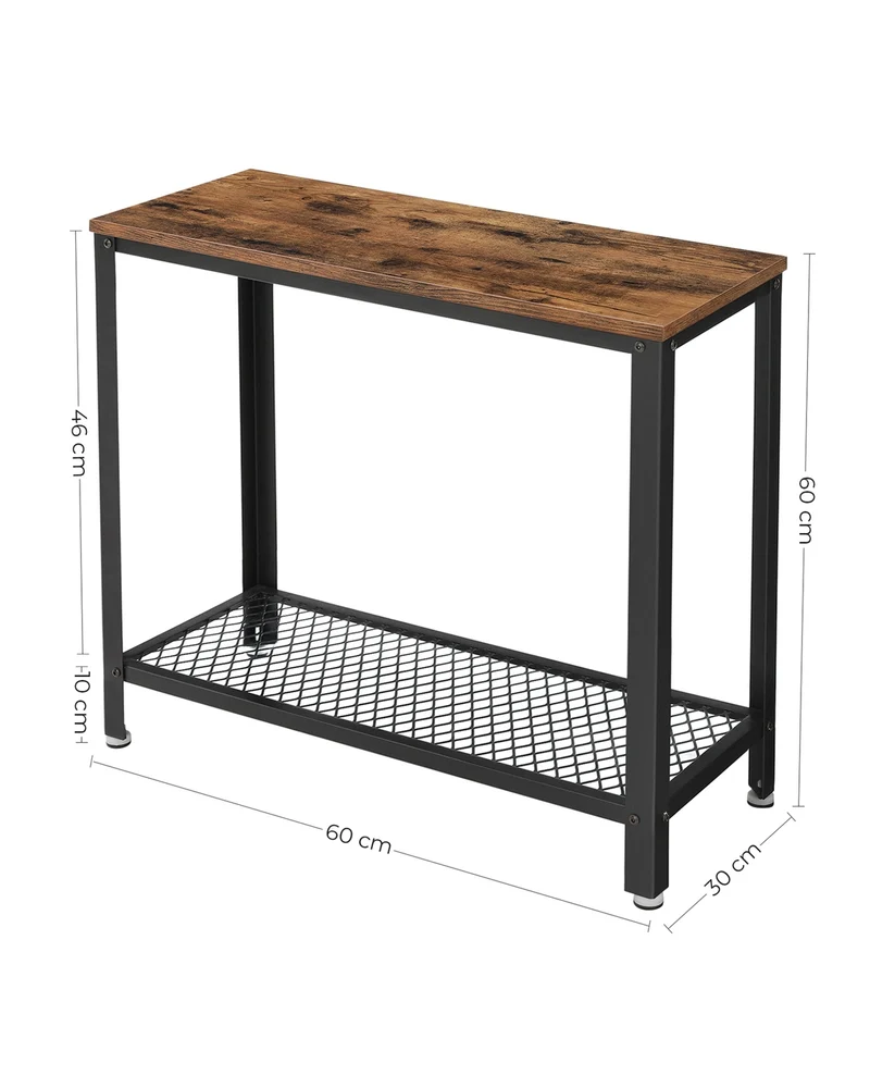 Table d'appoint compacte avec étagère en treillis pour salon chambre couloir 60 x 30 x 60 cm style industriel en fer noir 12_0008884