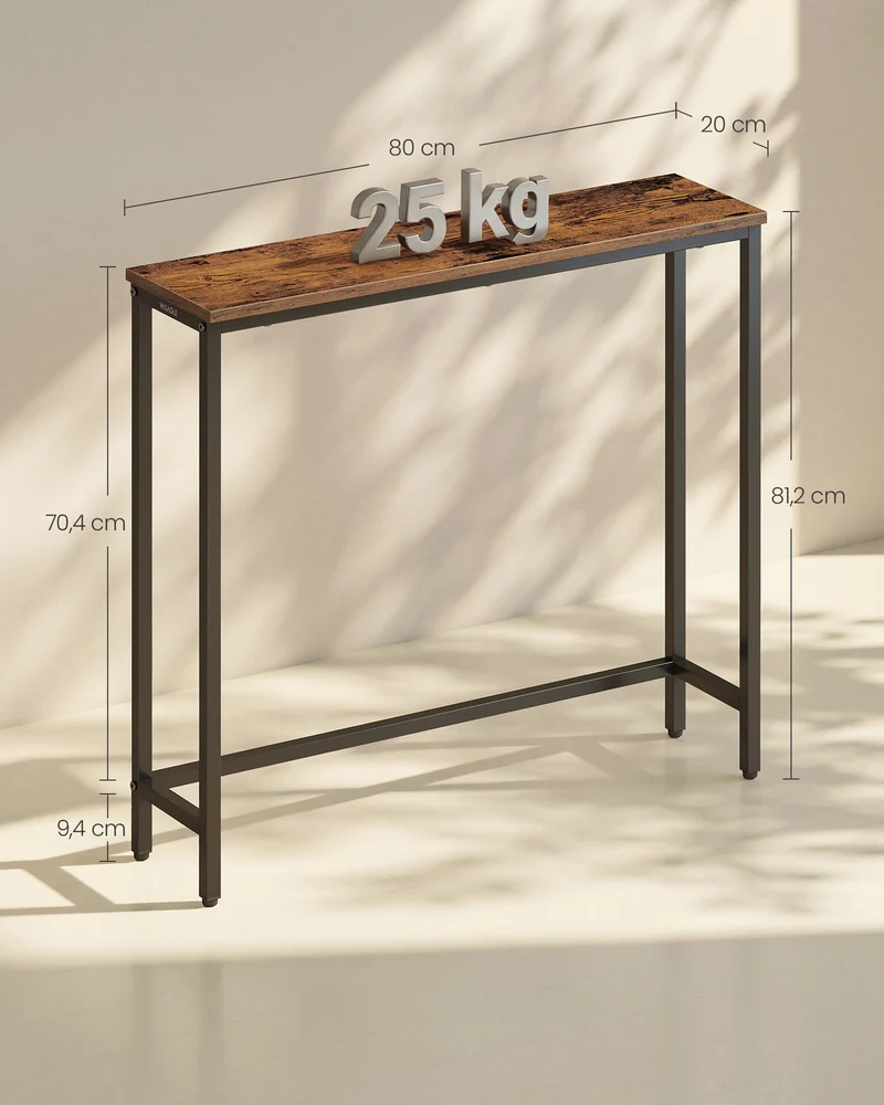 Meuble console moderne pour couloir chambre salon 20 x 80 x 81,2 cm avec montage facile en panneau d'aggloméré marron rustique 12_0013180