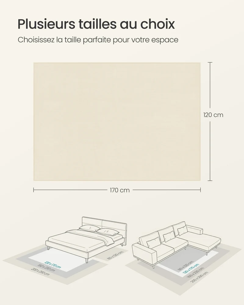 Tapis décoratif moderne antidérapant 170 x 120 cm pour salon chambre ambiance cosy en polyester beige cappuccino 12_0011809