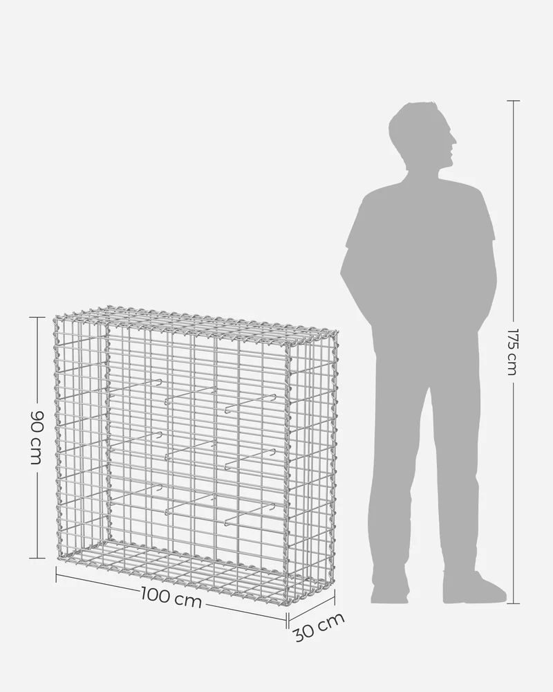 Lot de 2 gabions à pierres décoratifs pour jardin 100 x 90 x 30 cm en acier galvanisé gris 12_0009790