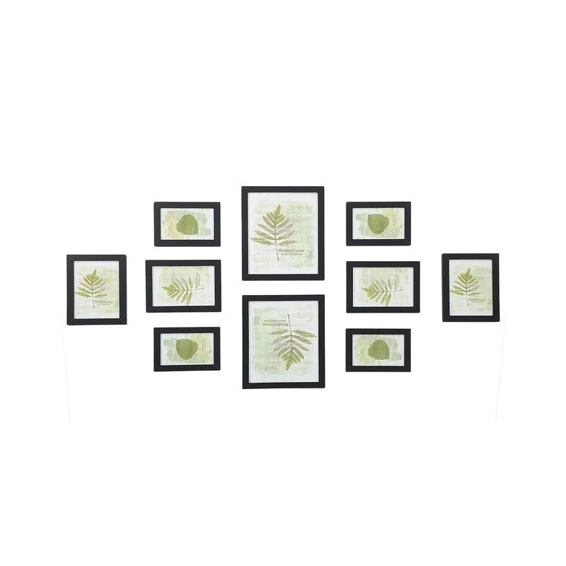 Lot de 10 cadres photo pêle-mêle mural 20 x 25 cm 18 x 13 cm 15 x 10 cm style moderne déco intérieur en MDF noir 12_0008675