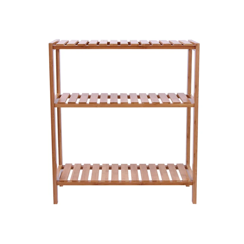 Étagère de rangement moderne 3 niveaux 60 x 26 x 66 cm stable utilisation polyvalente en bambou naturel 12_0008630