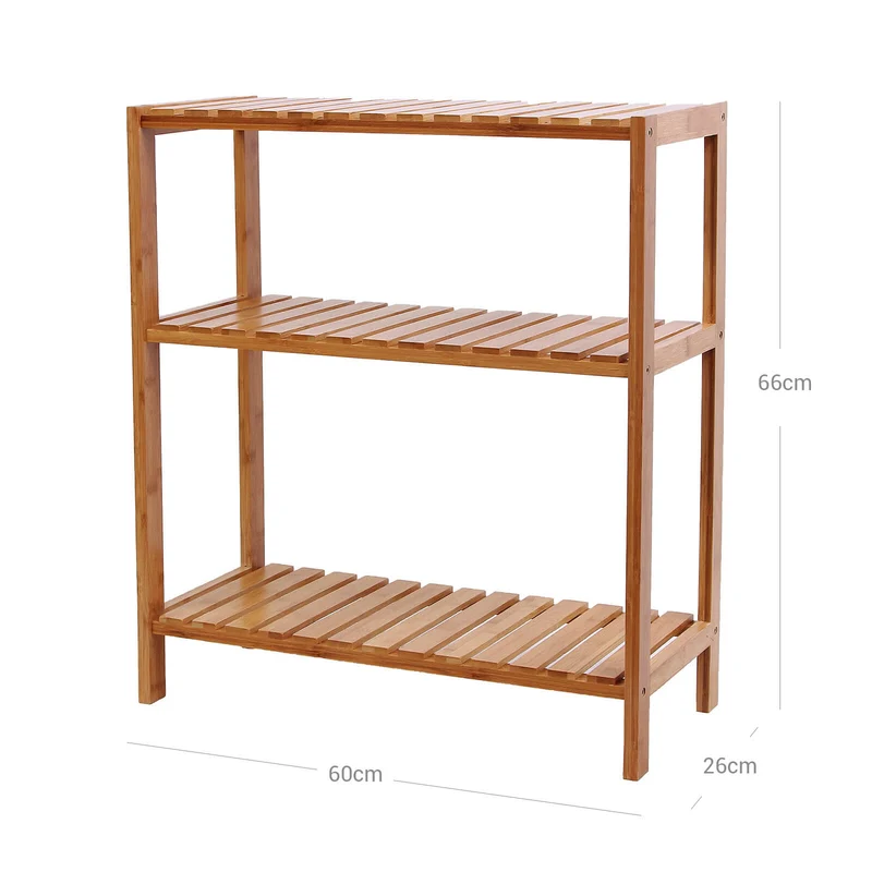 Étagère de rangement moderne 3 niveaux 60 x 26 x 66 cm stable utilisation polyvalente en bambou naturel 12_0008630