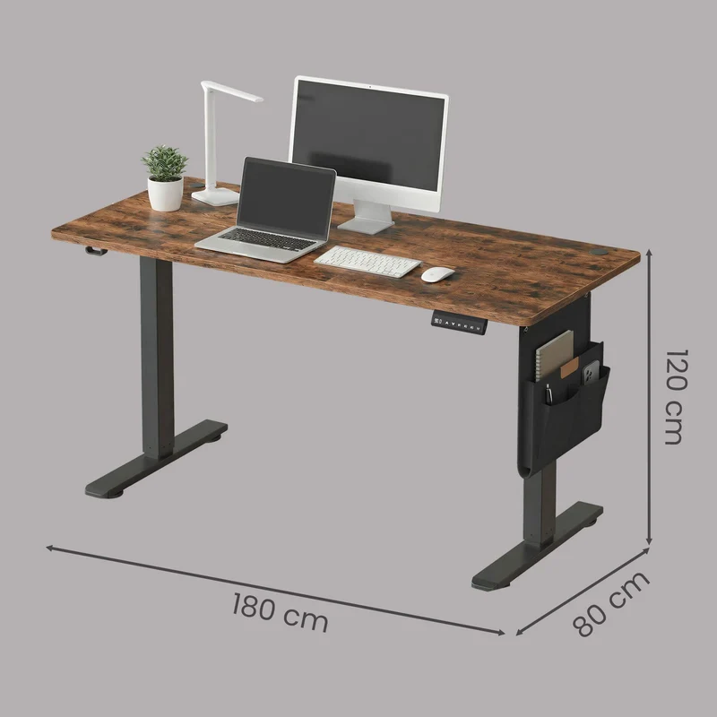 Bureau assis-debout réglable en hauteur 180 x 80 x 72-120 cm 4 niveaux mémorisables design moderne en aggloméré marron 12_0013105