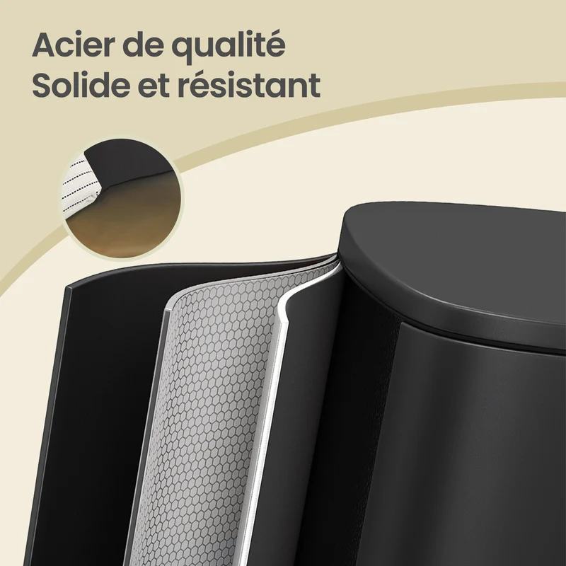 Poubelle de cuisine à pédale 42,5 x 31,8 x 65,7 cm anti-odeur avec fermeture douce design moderne en plastique noir 12_0013065