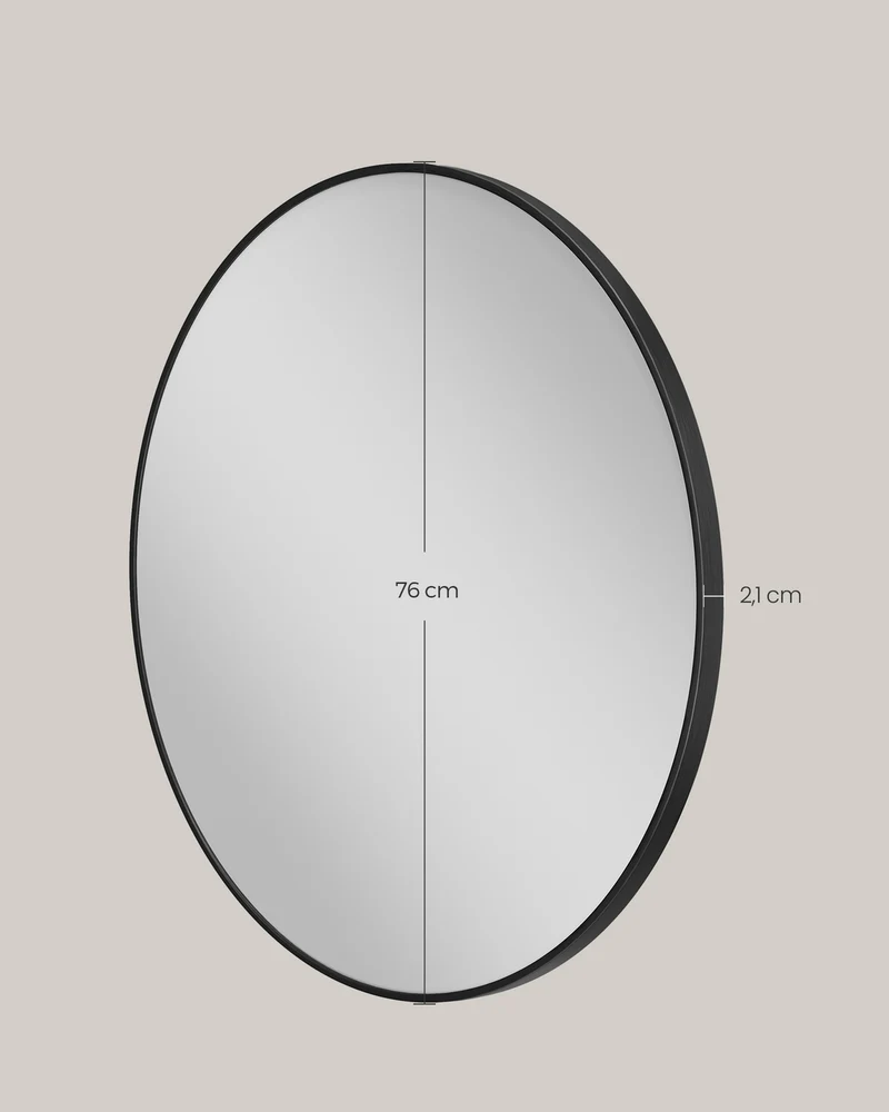 Miroir mural rond décoratif 76 x 76 cm finition mate ambiance contemporaine en verre noir 12_0011383