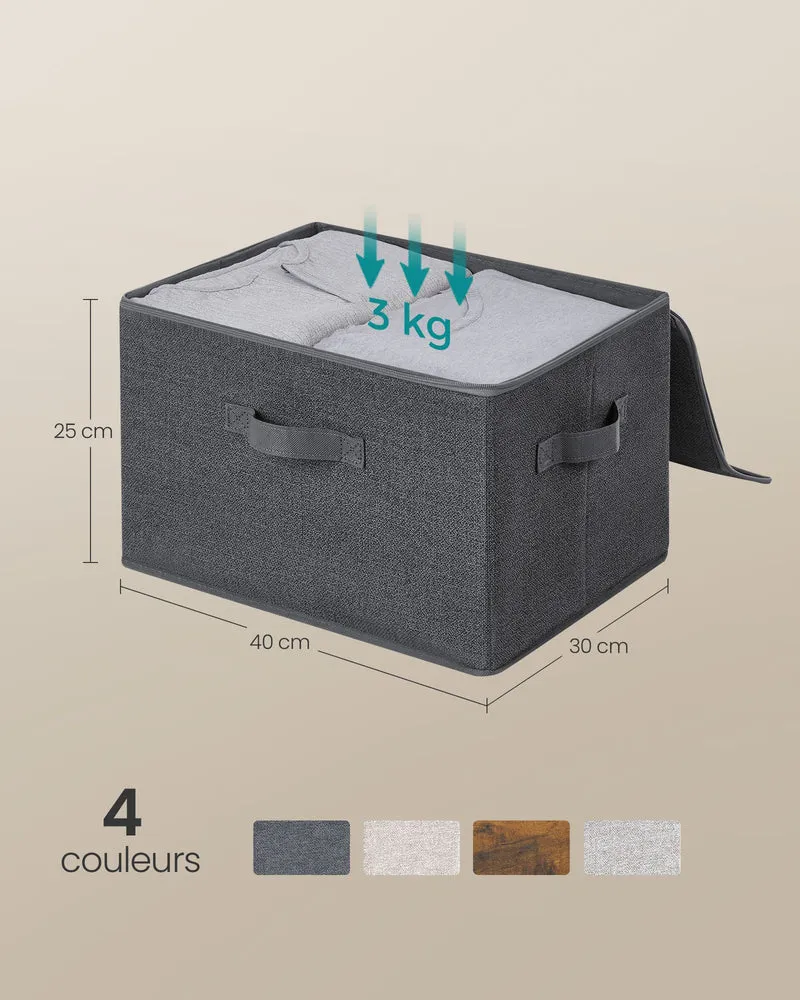 Lot de 6 sacs de rangement pliables avec couvercle pour jouets ou vêtements 40 x 30 x 25 cm en tissu gris ardoise 12_0013003