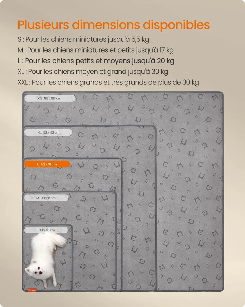 Lot de 2 tapis absorbants réutilisables pour animaux 61 x 46 cm anti-fuite antidérapant en flanelle gris 12_0012431