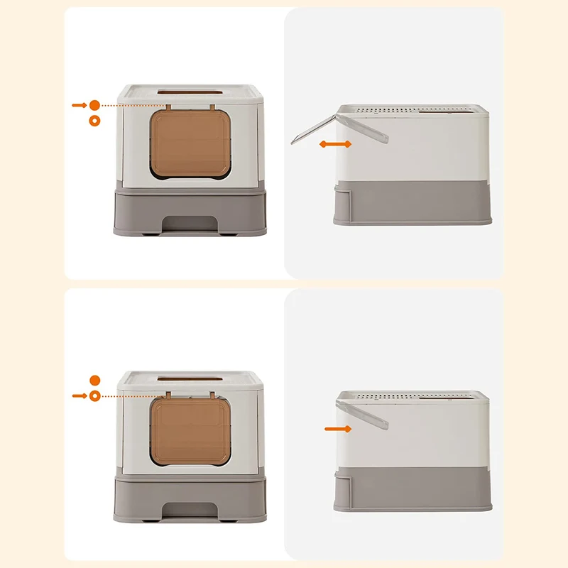 Bac à litière fermé pour chat jusqu'à 15 kg avec pelle anti-fuite 42,5 x 54,3 x 37,8 cm en plastique gris clair 12_0010843
