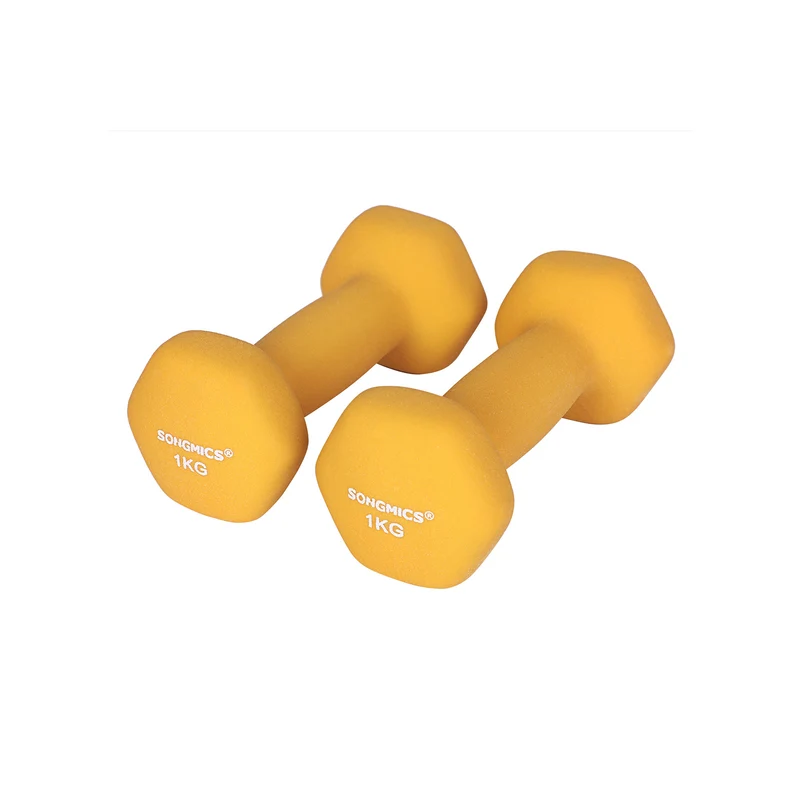 Lot de 2 haltères courtes ergonomiques yoga cardio 30 x 15 x 15 cm en vinyle jaune 12_0009552