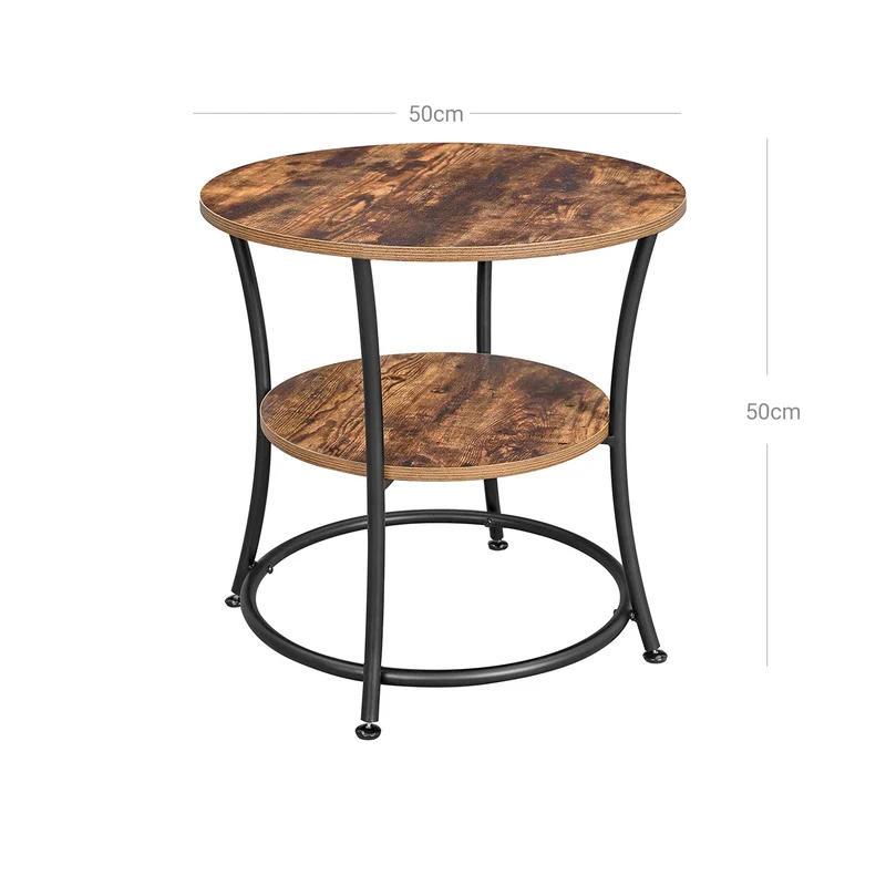 Table d'appoint ronde 55 x 55 cm 2 niveaux pratique design industriel salon chambre en aggloméré marron rustique 12_0009517