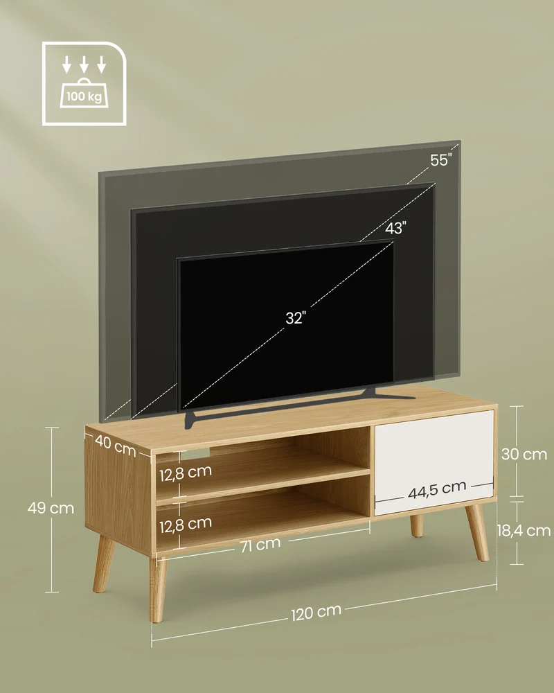 Meuble TV buffet bas moderne rustique salon bureau 40 x 120 x 49 cm en panneaux d'aggloméré chêne naturel 12_0008436