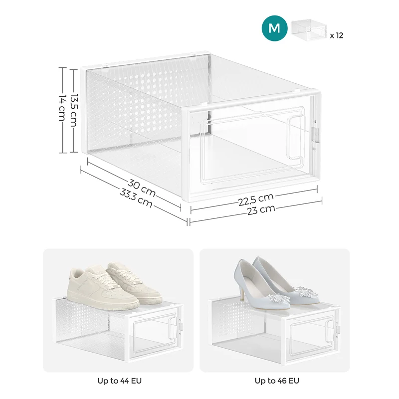 Lot de 12 boîtes à chaussures empilables rangement pratique 33,3 x 23 x 14 cm en plastique transparent 12_0008332