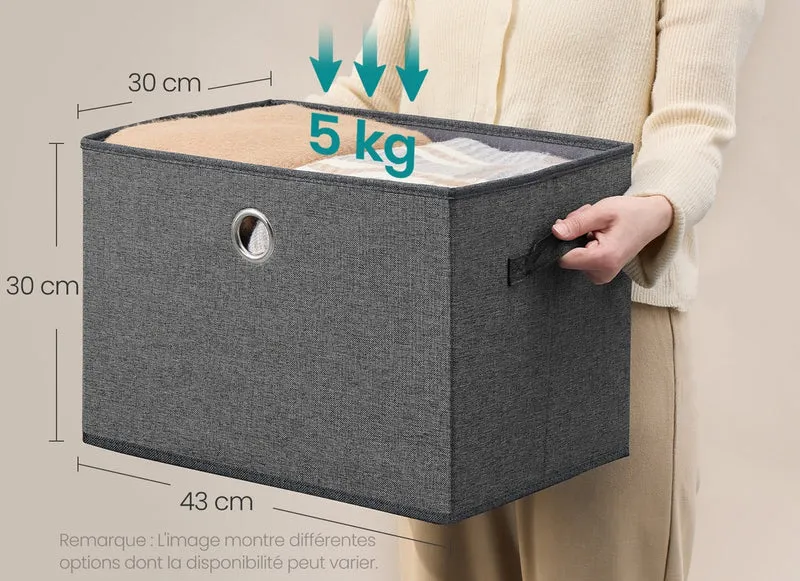 Lot de 3 boîtes de rangement pliables empilables avec poignées 43 x 30 x 30 cm en tissu polyester gris ardoise 12_0013201