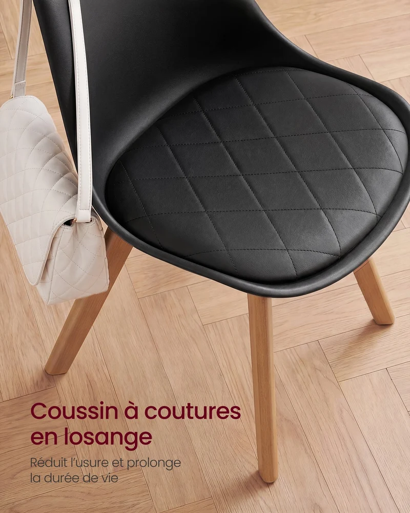 Lot de 4 chaises de salle à manger avec coussin ergonomique 46,5 x 57 x 79 cm style moderne en cuir pu noir 12_0013200