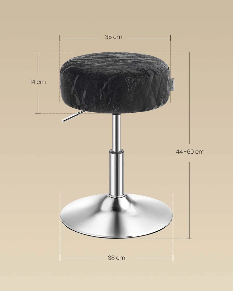Tabouret de maquillage réglable en hauteur 38 x 44-60 cm assise ergonomique design moderne en PU noir d'encre 12_0013024