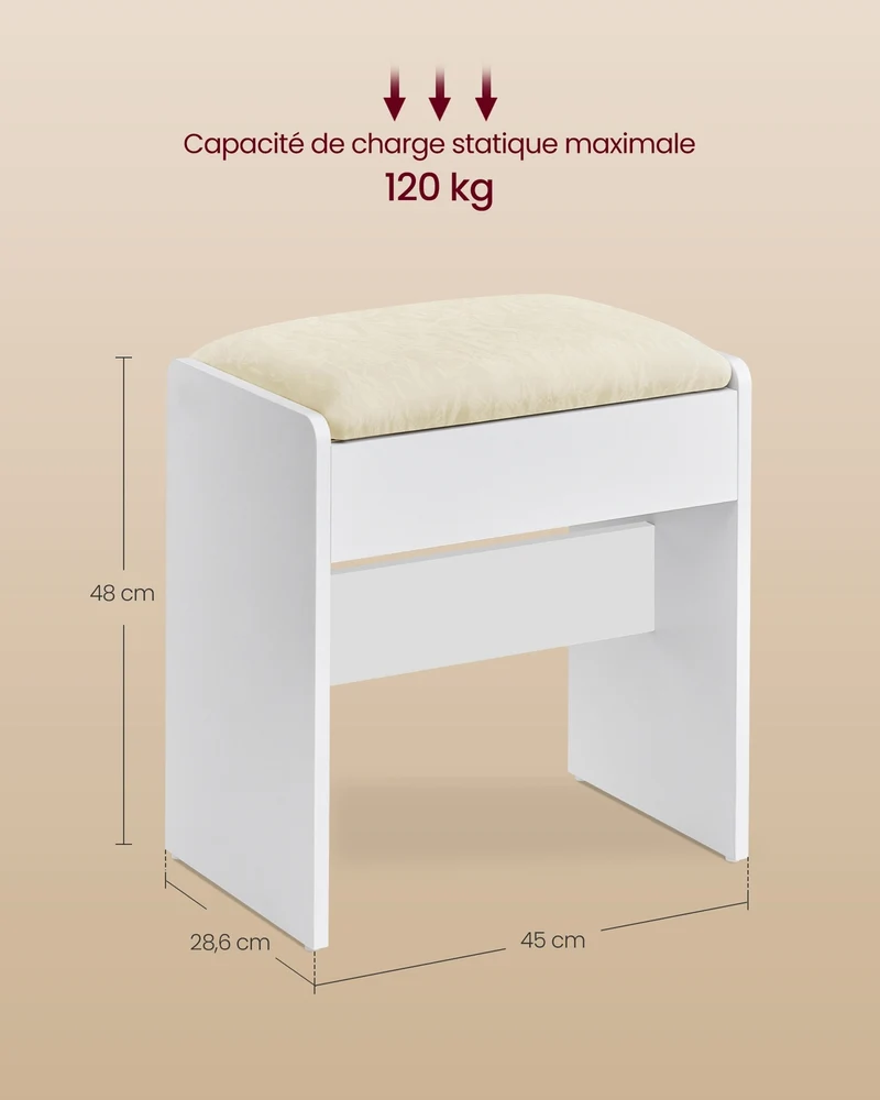 Coiffeuse avec miroir LED rangement bijoux 40 x 110 x 141,5 cm installation facile style moderne en aggloméré blanc 12_0012521