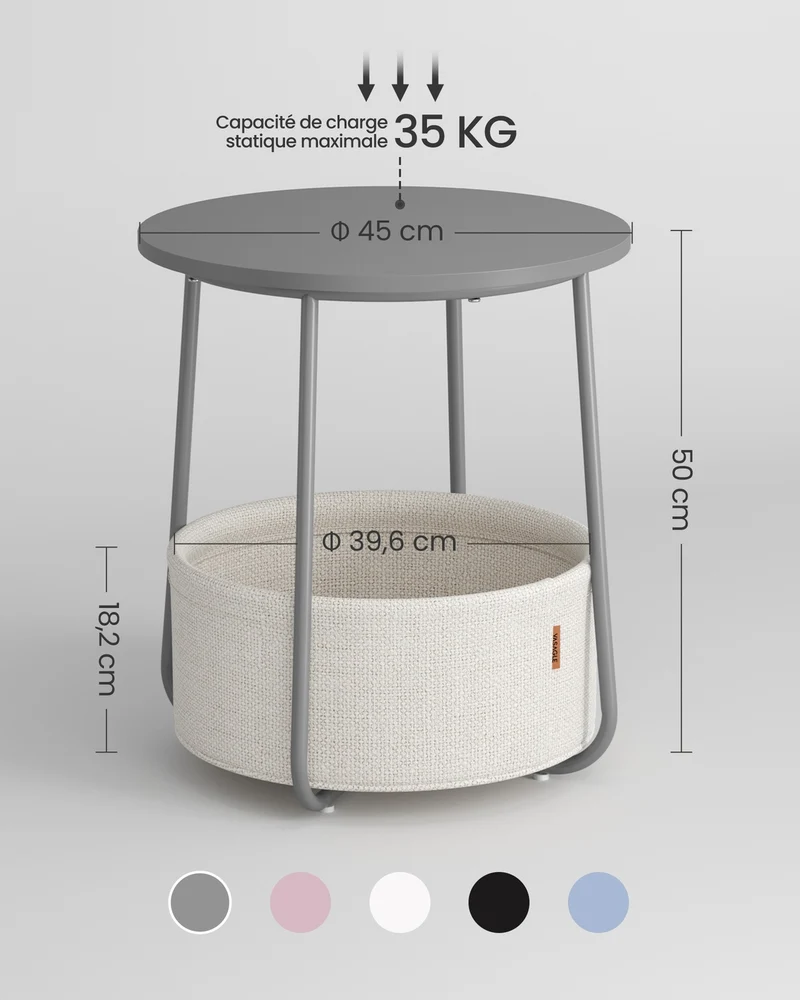 Table basse ronde moderne avec rangement 45 x 50 cm style épuré salon chambre en aggloméré gris ciment 12_0010291