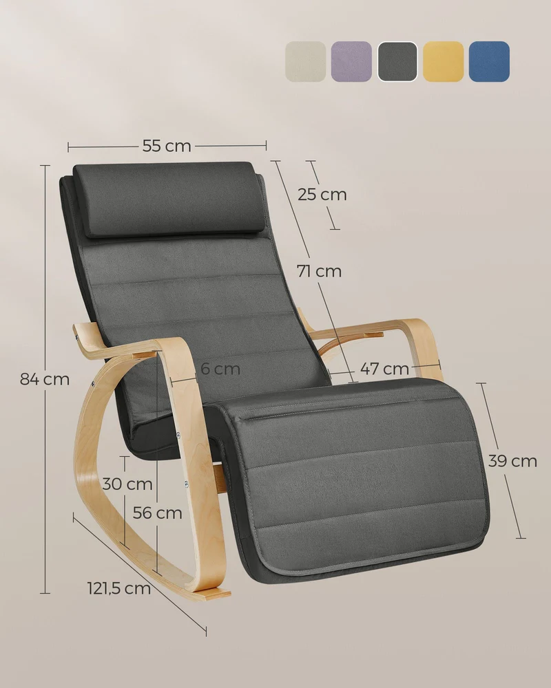 Fauteuil à bascule ergonomique avec repose-pieds réglable angle 67 x 115 x 91 cm confort moderne en bois gris foncé 12_0008494