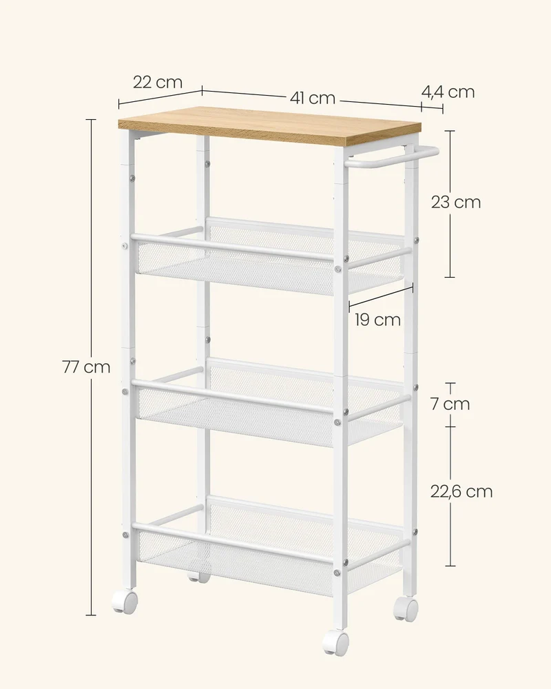 Chariot de cuisine pratique 22 x 45,4 x 77 cm en panneau d’aggloméré beige 12_0011898