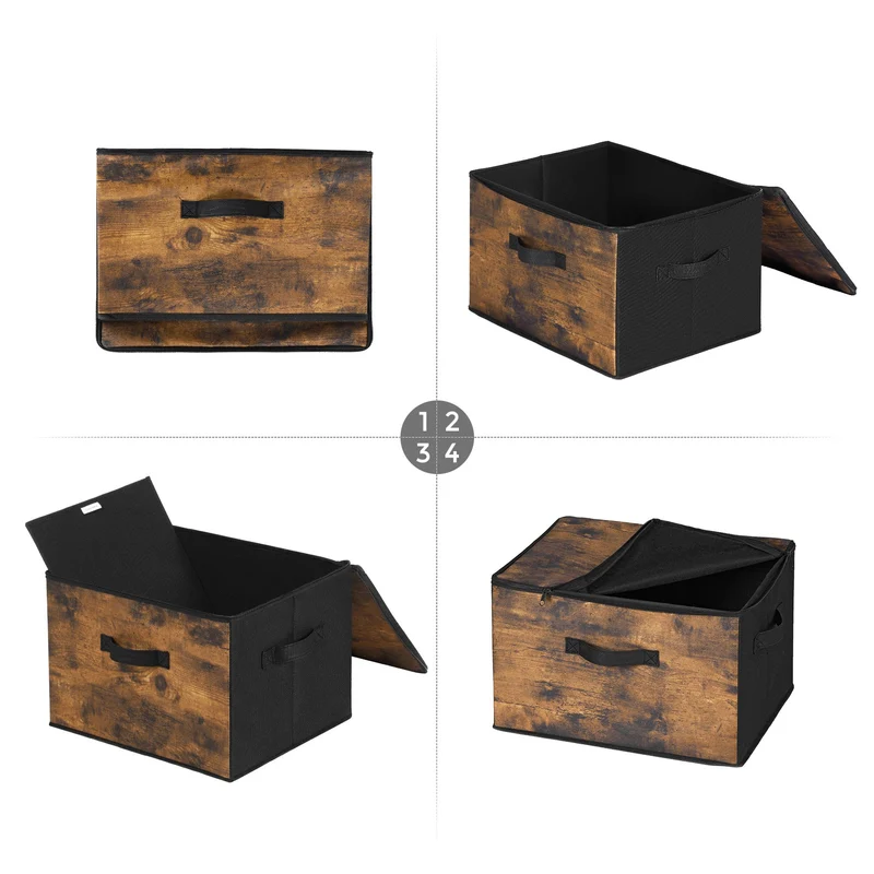 Lot de 3 boîtes de rangement empilables 40 x 30 x 25 cm en tissu Oxford marron 12_0011247