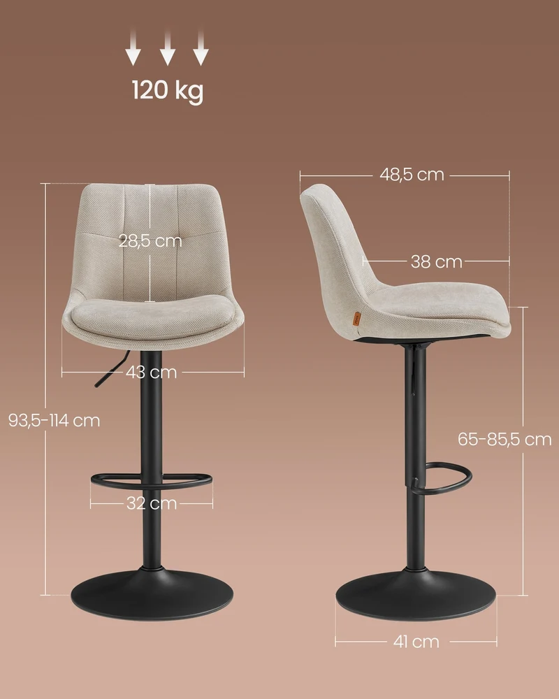 Lot de 2 tabourets de bar pivotants réglables 44 x 48 x 90-112 cm confort matelassé style moderne en contreplaqué blanc crème 12_0011194