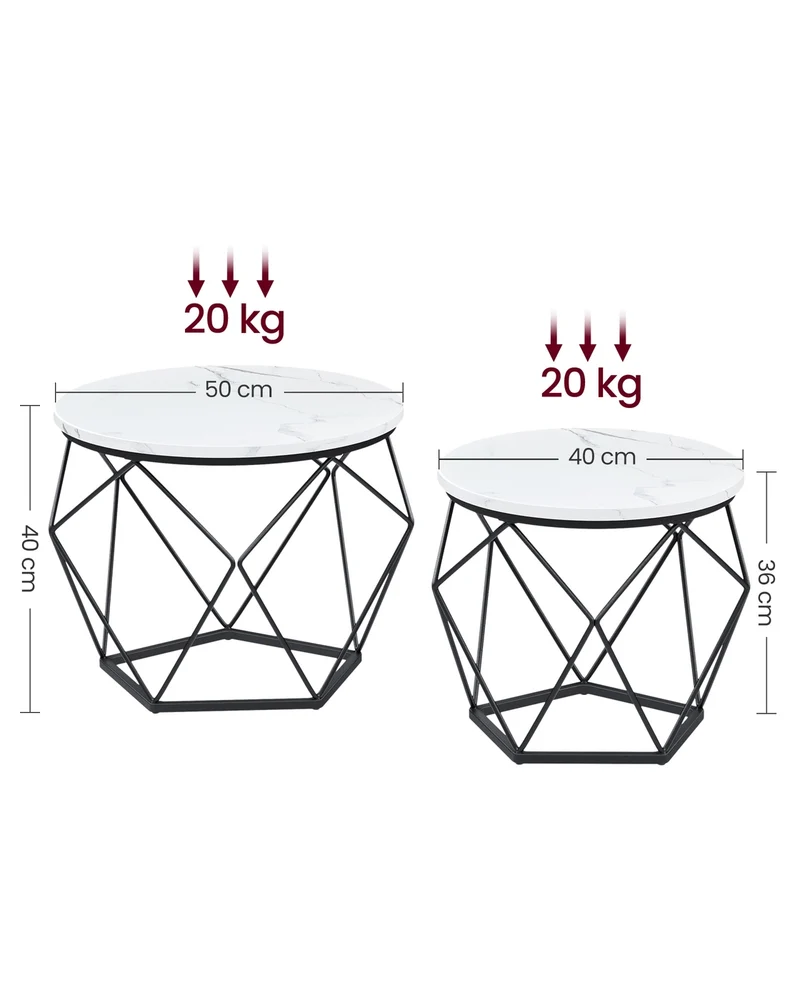 Lot de 2 tables d'appoint modernes élégantes 50 x 40 cm et 40 x 36 cm en panneau d'aggloméré marron 12_0009812