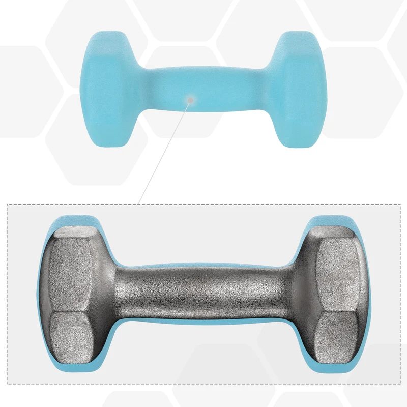 Lot de 6 haltères de musculation 2 x 1 kg 2 x 2 kg 2 x 3 kg pour entraînement à domicile en vinyle turquoise 12_0008820