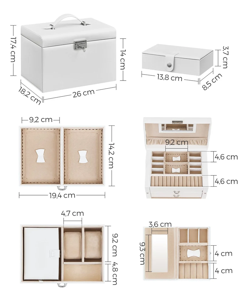 Boîte à bijoux portable avec miroir 26 x 18 x 17 cm rangement efficace pour montres et bijoux style élégant en PU noir 12_0008363