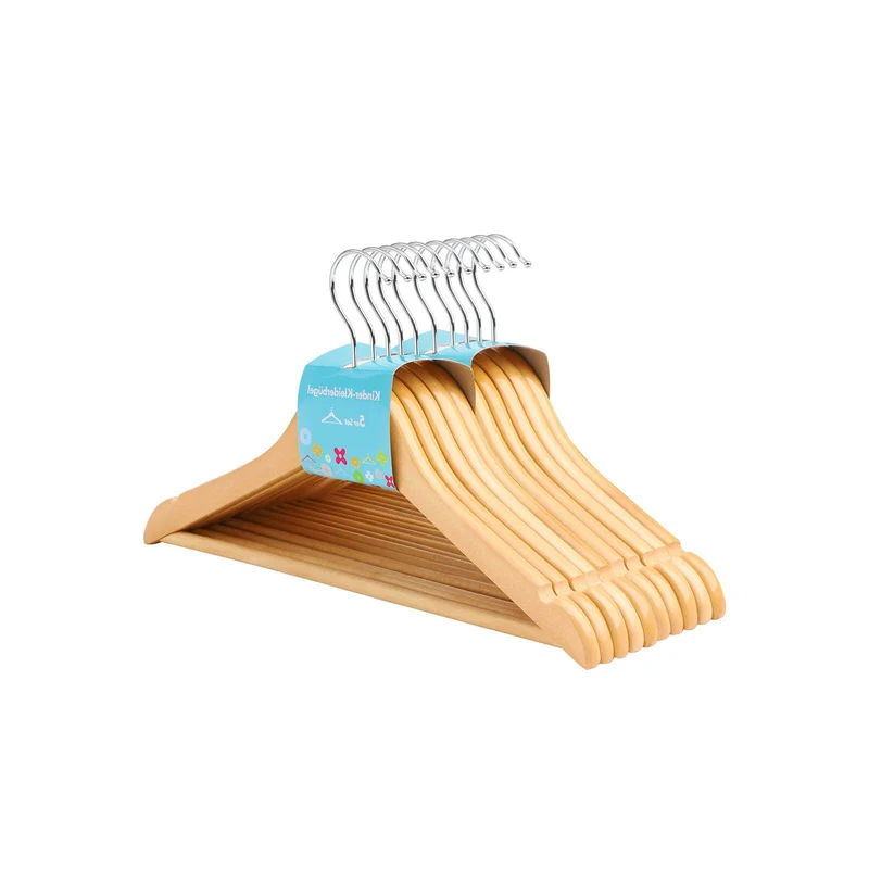 Cintres pour enfant lot de 20 35 cm en bois massif avec encohces et barre antiglisse avec piquets rotatifs à 360° naturel crw006-20 12_0003471