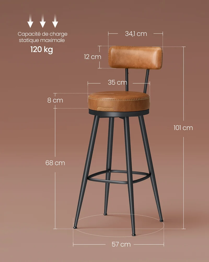 Lot de 2 tabourets de bar design moderne ergonomique 75 x 40 x 40 cm en PU noir 12_0011108