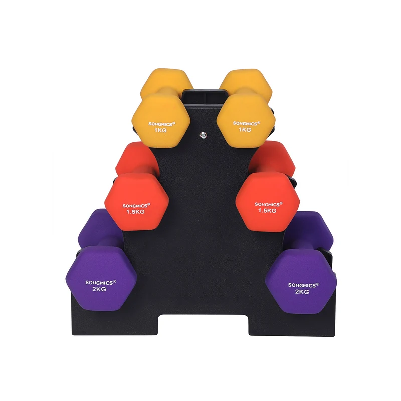 Lot de 6 haltères hexagonaux antiglisse musculation entraînement 2 x 1,0 kg 2 x 1,5 kg 2 x 2,0 kg en vinyle noir 12_0008189