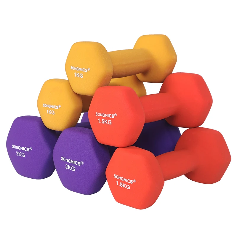 Lot de 6 haltères hexagonaux antiglisse musculation entraînement 2 x 1,0 kg 2 x 1,5 kg 2 x 2,0 kg en vinyle noir 12_0008189