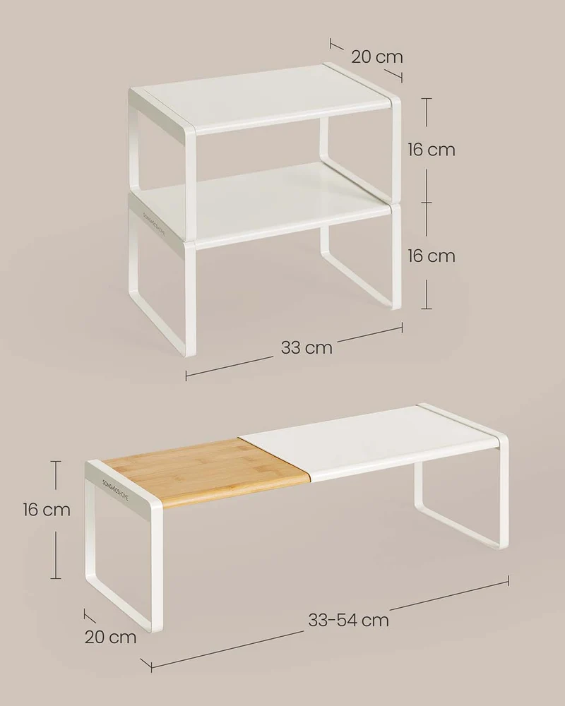 Lot de 2 étagères à épices extensibles cuisine 20 x 33-54 x 16 cm empilables en bambou beige naturel 12_0013016