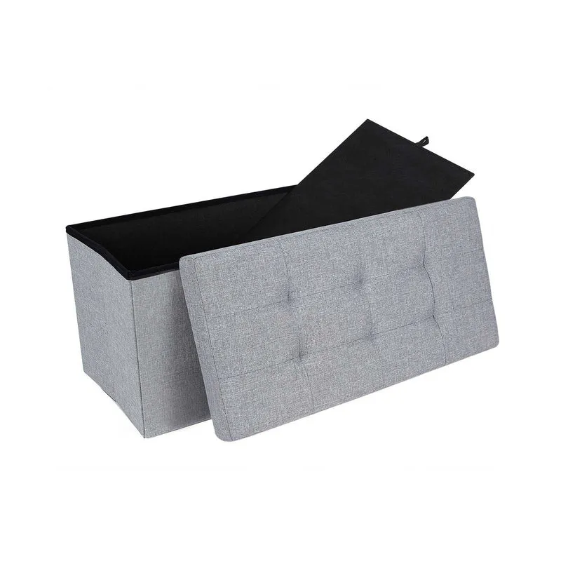 Coffre de rangement pliable pouf multifonction 76 x 38 x 38 cm assise confortable ambiance cosy en tissu gris clair 12_0008537