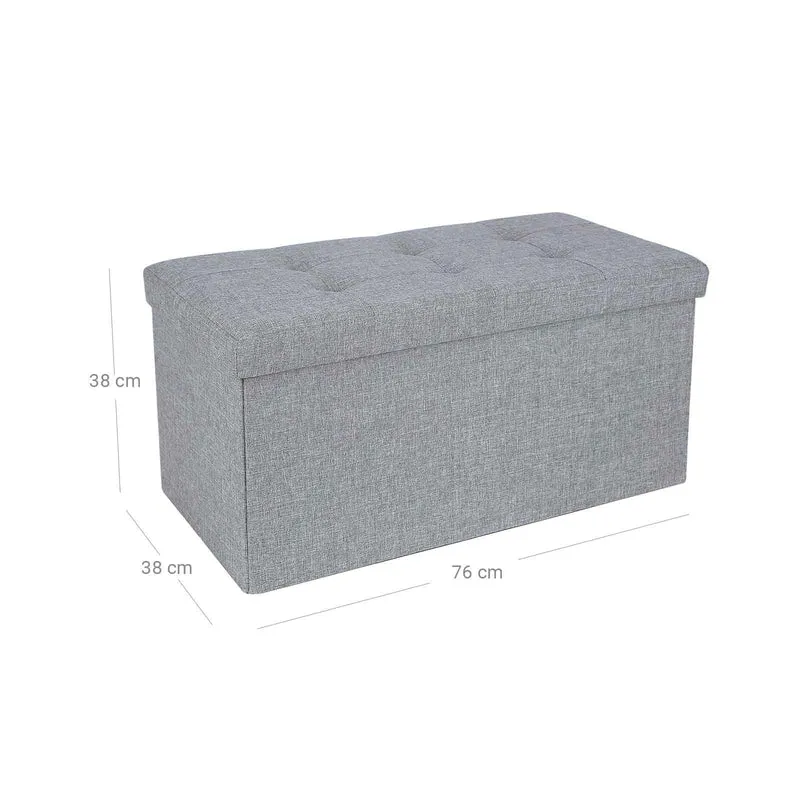 Coffre de rangement pliable pouf multifonction 76 x 38 x 38 cm assise confortable ambiance cosy en tissu gris clair 12_0008537